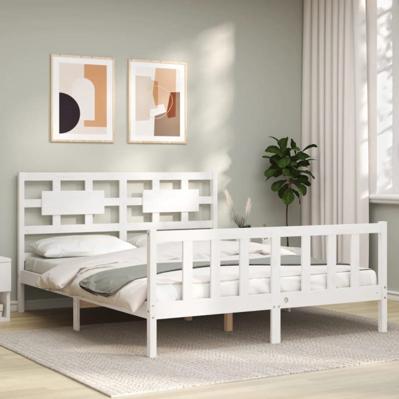 vidaXL Massivholzbett mit Kopfteil Weiß 160x200 cm vidaXL Massivholzbett mit Kopfteil Weiß 160x200 cm