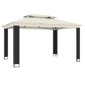 vidaXL Pavillon mit Doppeldach Creme 3,94x2,96 m Stahl