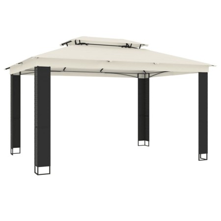 vidaXL Pavillon mit Doppeldach Creme 3,94x2,96 m Stahl