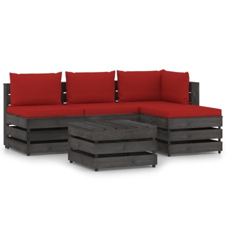 5-tlg. Garten-Lounge-Set mit Kissen Grau Imprägniertes Holz