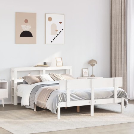 vidaXL Massivholzbett ohne Matratze Weiß 140x200 cm Kiefernholz