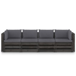 vidaXL 4-Sitzer Outdoor-Sofa mit Kissen Grau Imprägniertes Holz