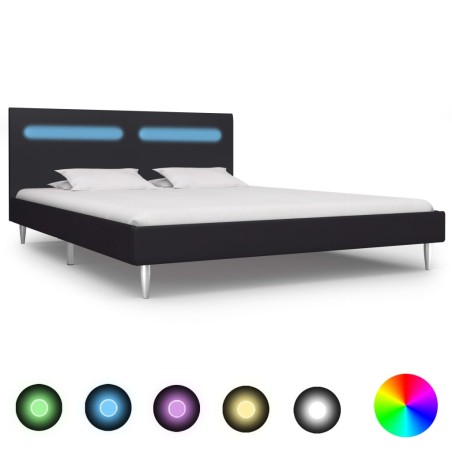 Bettgestell mit LED Schwarz Stoff 160 x 200 cm