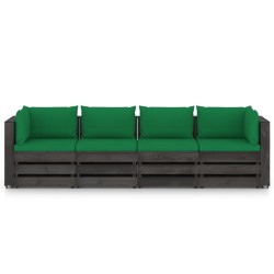 vidaXL 4-Sitzer Outdoor-Sofa mit Kissen Grau Imprägniertes Holz