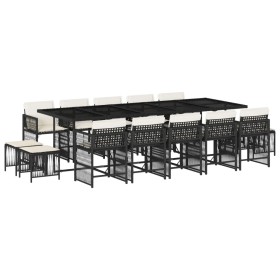 vidaXL 15-tlg. Garten-Essgruppe mit Kissen Schwarz Poly Rattan