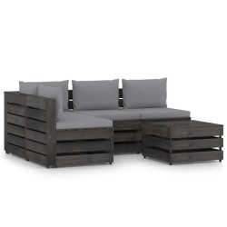 5-tlg. Garten-Lounge-Set mit Kissen Grau Imprägniertes Holz