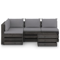 5-tlg. Garten-Lounge-Set mit Kissen Grau Imprägniertes Holz