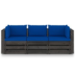 vidaXL 3-Sitzer Outdoor-Sofa mit Kissen Grau Imprägniertes Kiefernholz