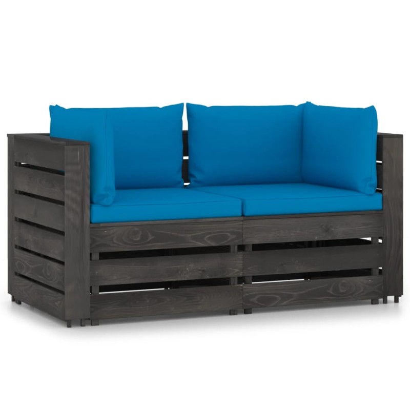 2-Sitzer Outdoor-Sofa mit Kissen Grau Imprägniertes Kiefernholz 2-Sitzer Outdoor-Sofa mit Kissen Grau Imprägniertes Kiefernholz