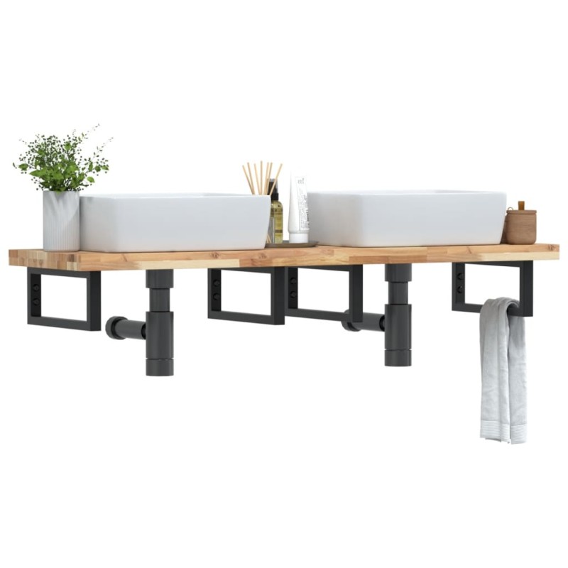 vidaXL Waschbeckenregal Wandmontage Stahl und Akazienholz vidaXL Waschbeckenregal Wandmontage Stahl und Akazienholz