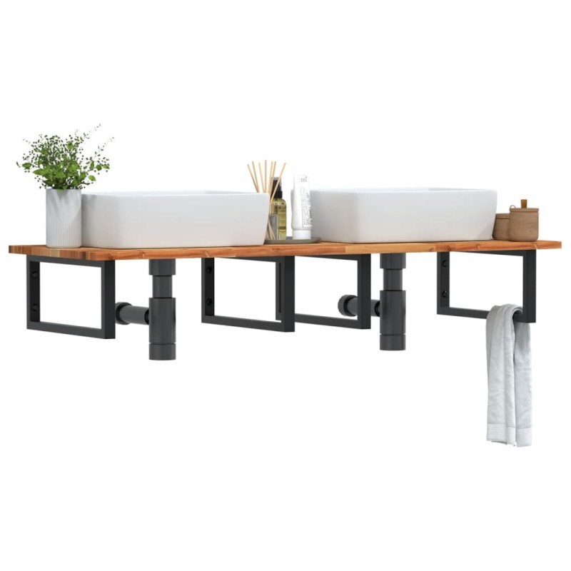 vidaXL Waschbeckenregal Wandmontage Stahl und Akazienholz vidaXL Waschbeckenregal Wandmontage Stahl und Akazienholz