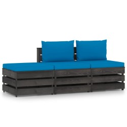 vidaXL 3-tlg. Garten-Lounge-Set mit Kissen Grau Imprägniertes Holz