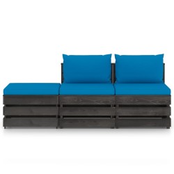 vidaXL 3-tlg. Garten-Lounge-Set mit Kissen Grau Imprägniertes Holz