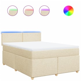 vidaXL Boxspringbett mit Matratze Creme 140x200 cm Stoff