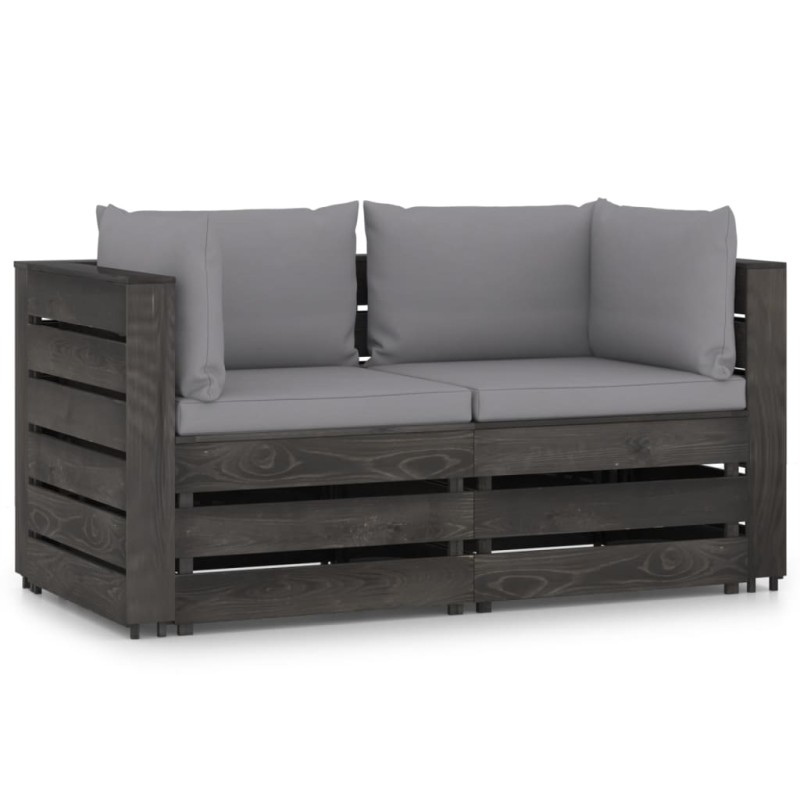 2-Sitzer Outdoor-Sofa mit Kissen Grau Imprägniertes Kiefernholz 2-Sitzer Outdoor-Sofa mit Kissen Grau Imprägniertes Kiefernholz