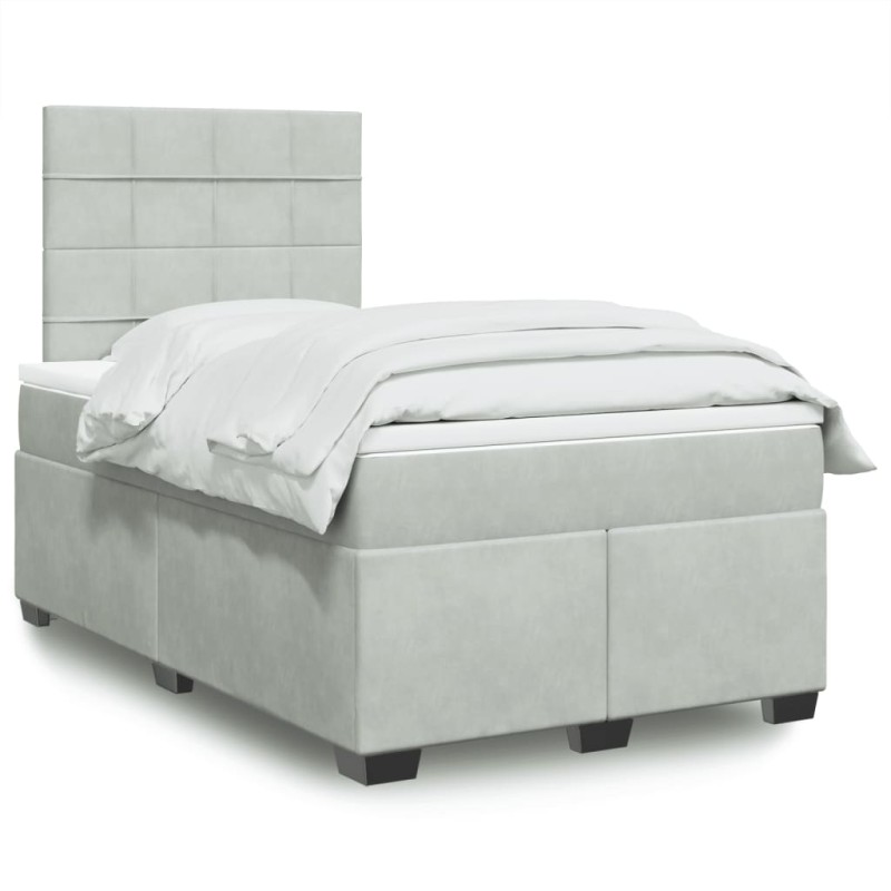 vidaXL Boxspringbett mit Matratze Hellgrau 120x200 cm Samt vidaXL Boxspringbett mit Matratze Hellgrau 120x200 cm Samt