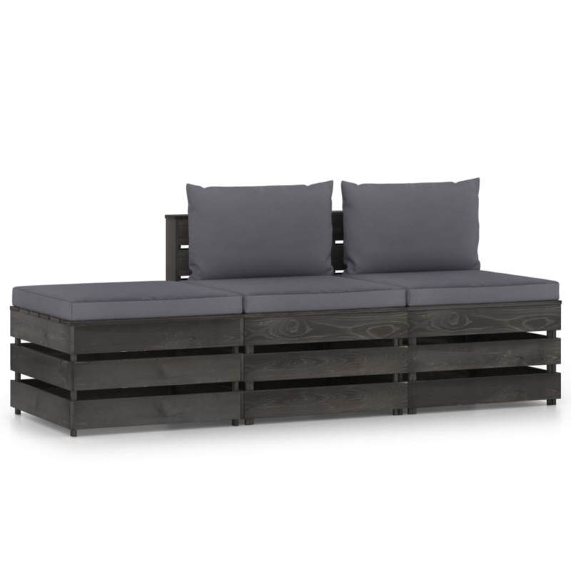 3-tlg. Garten-Lounge-Set mit Kissen Grau Imprägniertes Holz 3-tlg. Garten-Lounge-Set mit Kissen Grau Imprägniertes Holz