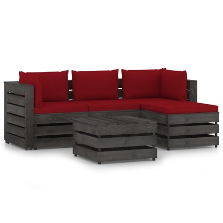 vidaXL 5-tlg. Garten-Lounge-Set mit Kissen Grau Imprägniertes Holz