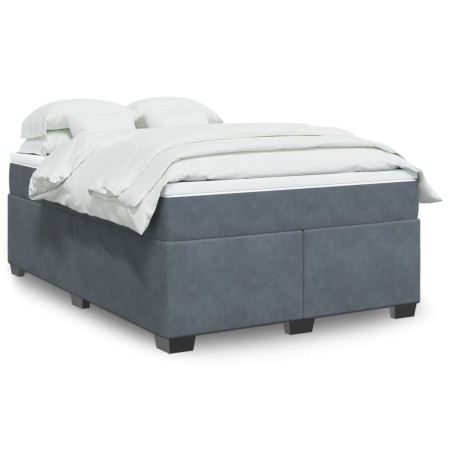 vidaXL Boxspringbett mit Matratze Dunkelgrau 140x190 cm Samt