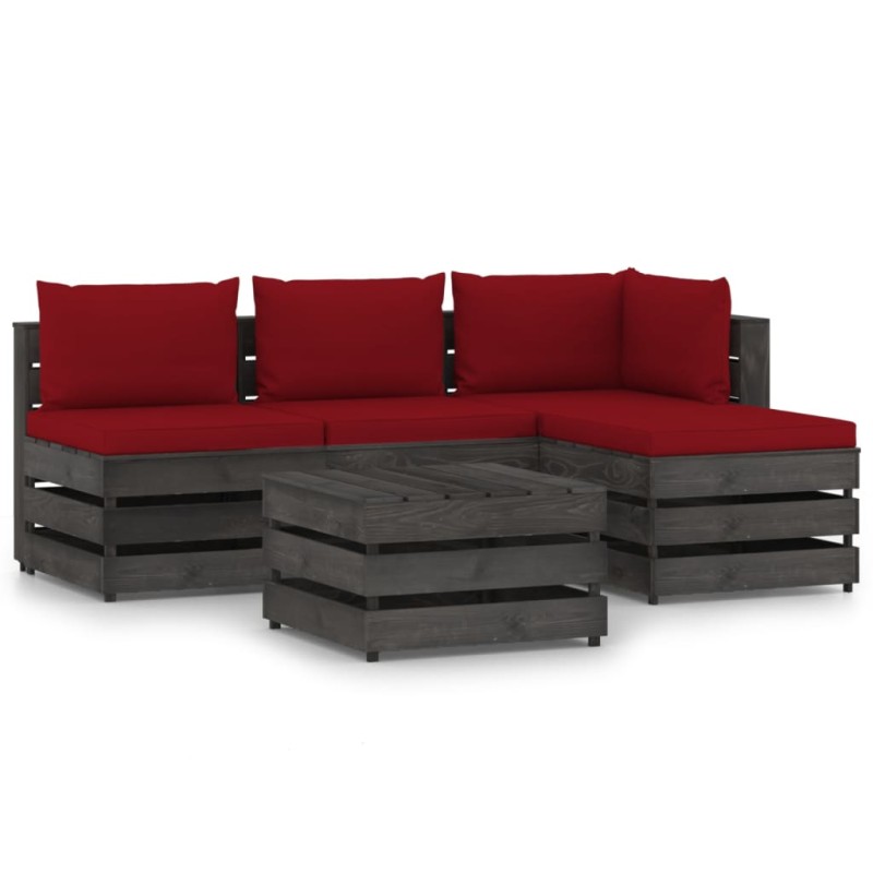 vidaXL 5-tlg. Garten-Lounge-Set mit Kissen Grau Imprägniertes Holz vidaXL 5-tlg. Garten-Lounge-Set mit Kissen Grau Imprägniertes Holz