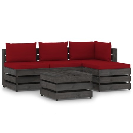vidaXL 5-tlg. Garten-Lounge-Set mit Kissen Grau Imprägniertes Holz