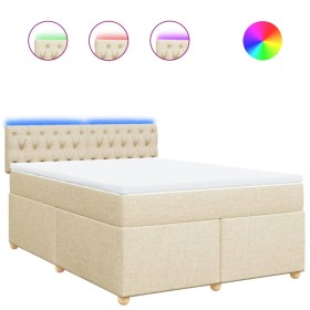 vidaXL Boxspringbett mit Matratze Creme 160x200 cm Stoff