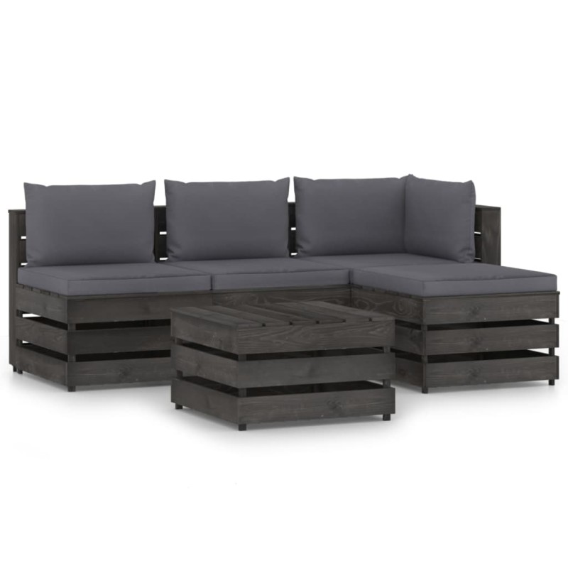 5-tlg. Garten-Lounge-Set mit Kissen Grau Imprägniertes Holz 5-tlg. Garten-Lounge-Set mit Kissen Grau Imprägniertes Holz