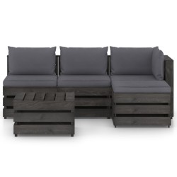 5-tlg. Garten-Lounge-Set mit Kissen Grau Imprägniertes Holz