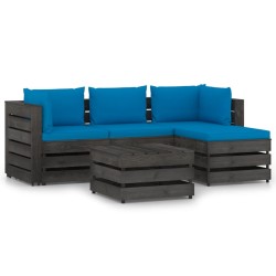 5-tlg. Garten-Lounge-Set mit Kissen Grau Imprägniertes Holz