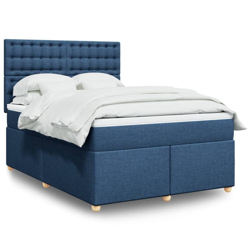 vidaXL Boxspringbett mit Matratze Blau 140x200 cm Stoff vidaXL Boxspringbett mit Matratze Blau 140x200 cm Stoff