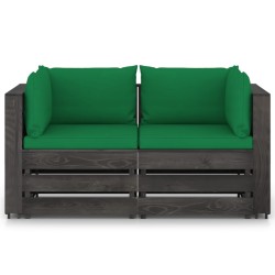 2-Sitzer Outdoor-Sofa mit Kissen Grau Imprägniertes Kiefernholz