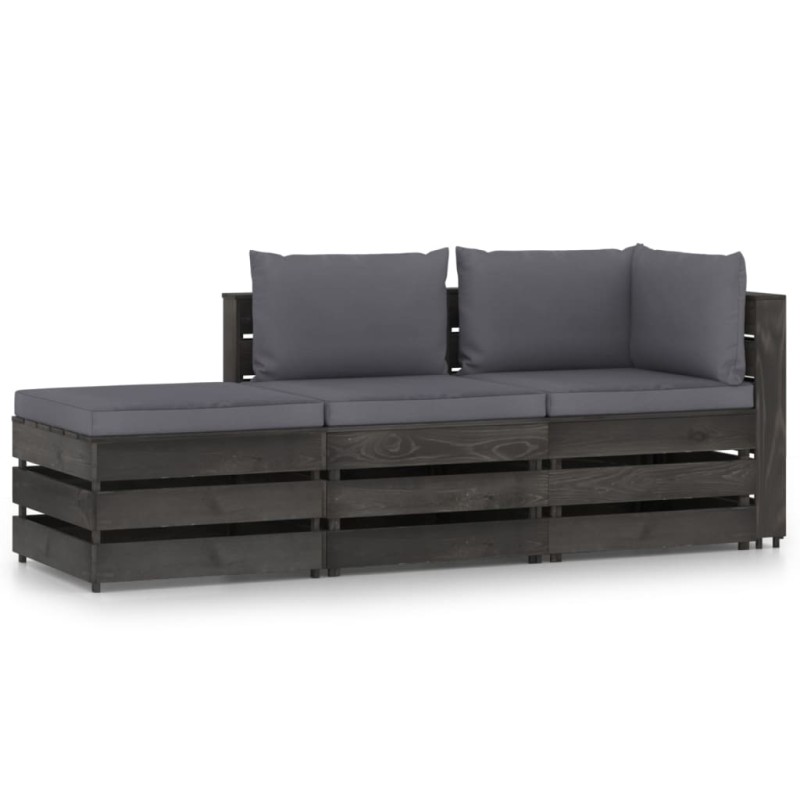 3-tlg. Garten-Lounge-Set mit Kissen Grau Imprägniertes Holz 3-tlg. Garten-Lounge-Set mit Kissen Grau Imprägniertes Holz