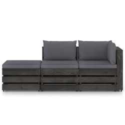 3-tlg. Garten-Lounge-Set mit Kissen Grau Imprägniertes Holz