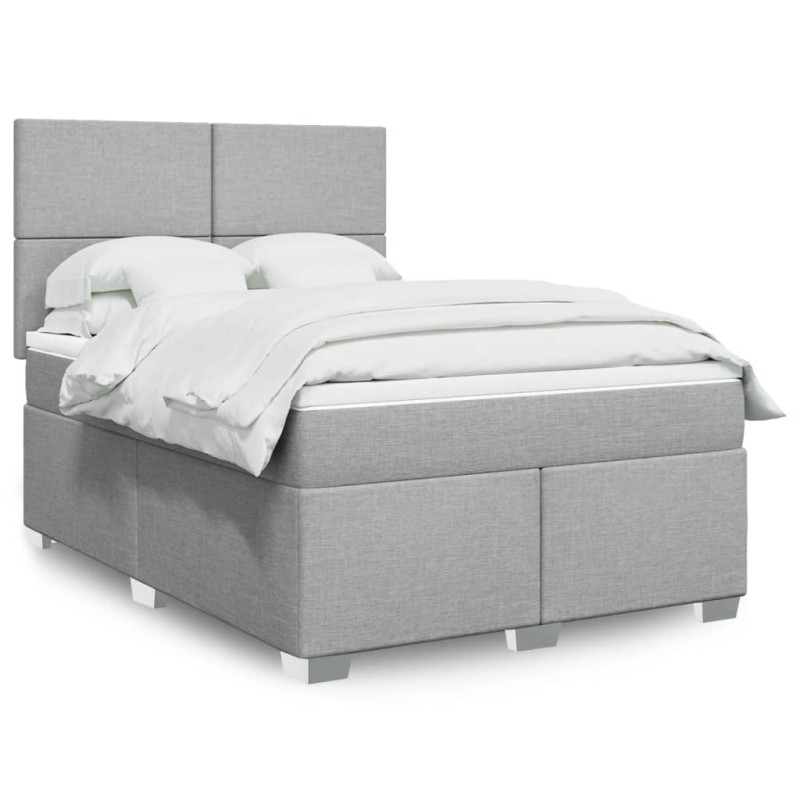 vidaXL Boxspringbett mit Matratze Hellgrau 140x190 cm Stoff vidaXL Boxspringbett mit Matratze Hellgrau 140x190 cm Stoff