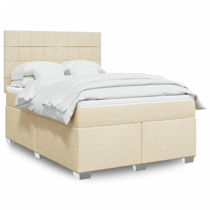 vidaXL Boxspringbett mit Matratze Creme 140x190 cm Stoff vidaXL Boxspringbett mit Matratze Creme 140x190 cm Stoff