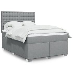 vidaXL Boxspringbett mit Matratze Hellgrau 140x190 cm Stoff