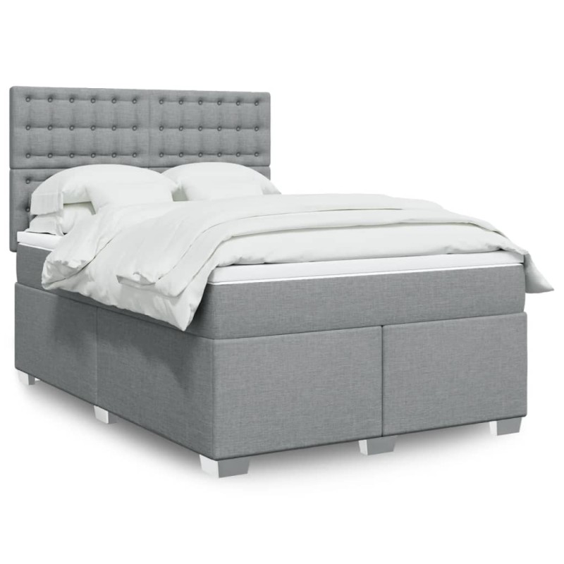 vidaXL Boxspringbett mit Matratze Hellgrau 140x190 cm Stoff vidaXL Boxspringbett mit Matratze Hellgrau 140x190 cm Stoff