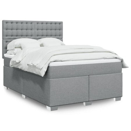 vidaXL Boxspringbett mit Matratze Hellgrau 140x190 cm Stoff