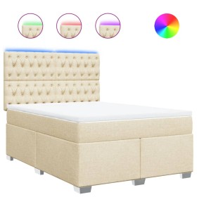 vidaXL Boxspringbett mit Matratze Creme 140x190 cm Stoff
