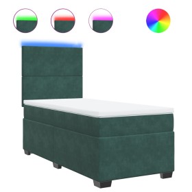 vidaXL Boxspringbett mit Matratze Dunkelgrün 90x190 cm Samt
