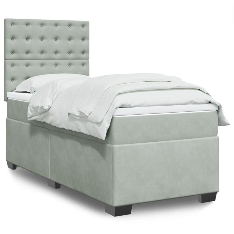 vidaXL Boxspringbett mit Matratze Hellgrau 100x200 cm Samt vidaXL Boxspringbett mit Matratze Hellgrau 100x200 cm Samt