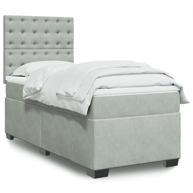 vidaXL Boxspringbett mit Matratze Hellgrau 80x200 cm Samt vidaXL Boxspringbett mit Matratze Hellgrau 80x200 cm Samt