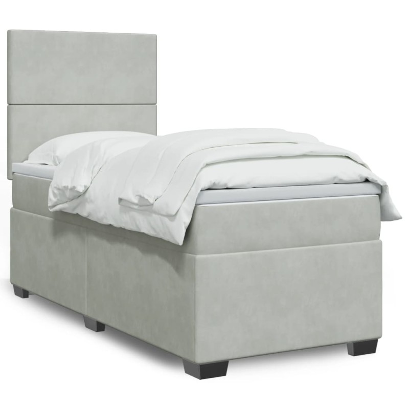 vidaXL Boxspringbett mit Matratze Hellgrau 90x200 cm Samt vidaXL Boxspringbett mit Matratze Hellgrau 90x200 cm Samt