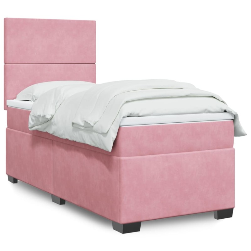 vidaXL Boxspringbett mit Matratze Rosa 100x200 cm Samt vidaXL Boxspringbett mit Matratze Rosa 100x200 cm Samt