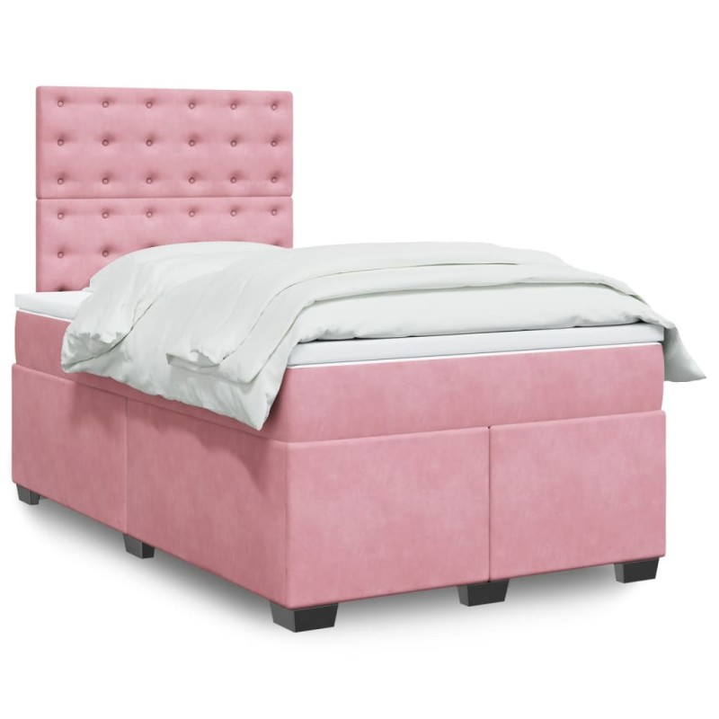 vidaXL Boxspringbett mit Matratze Rosa 120x200 cm Samt vidaXL Boxspringbett mit Matratze Rosa 120x200 cm Samt