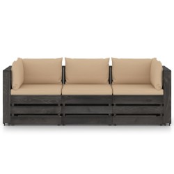 vidaXL 3-Sitzer Outdoor-Sofa mit Kissen Grau Imprägniertes Kiefernholz