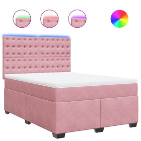 vidaXL Boxspringbett mit Matratze Rosa 140x190 cm Samt
