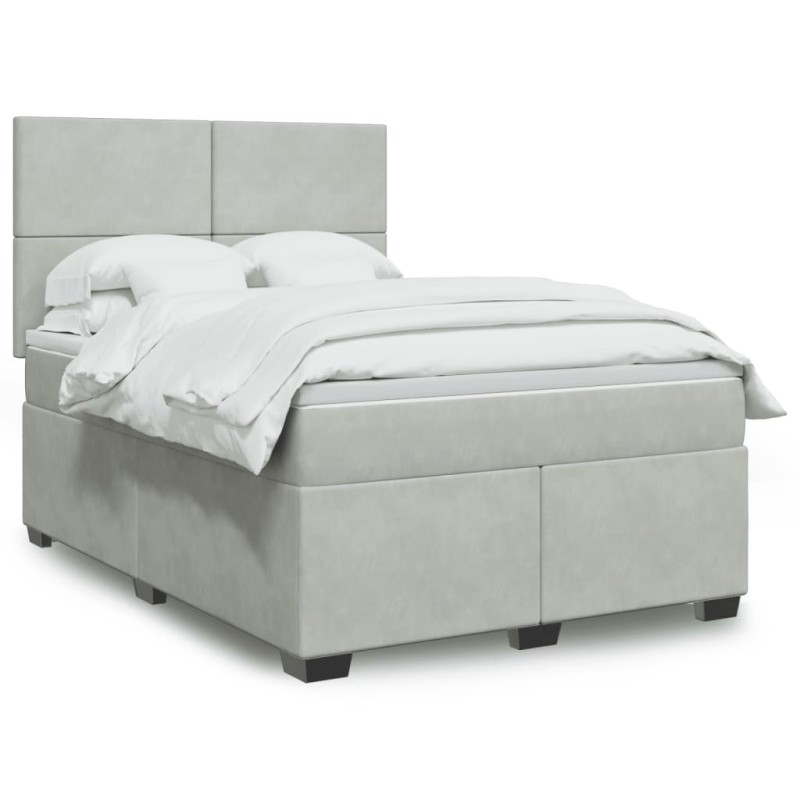 vidaXL Boxspringbett mit Matratze Hellgrau 140x190 cm Samt vidaXL Boxspringbett mit Matratze Hellgrau 140x190 cm Samt