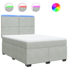 vidaXL Boxspringbett mit Matratze Hellgrau 140x190 cm Samt