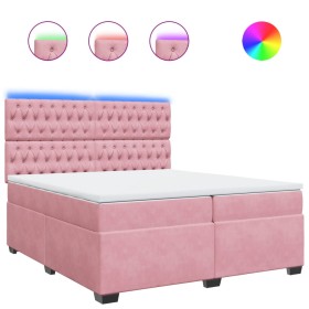 vidaXL Boxspringbett mit Matratze Rosa 200x200 cm Samt